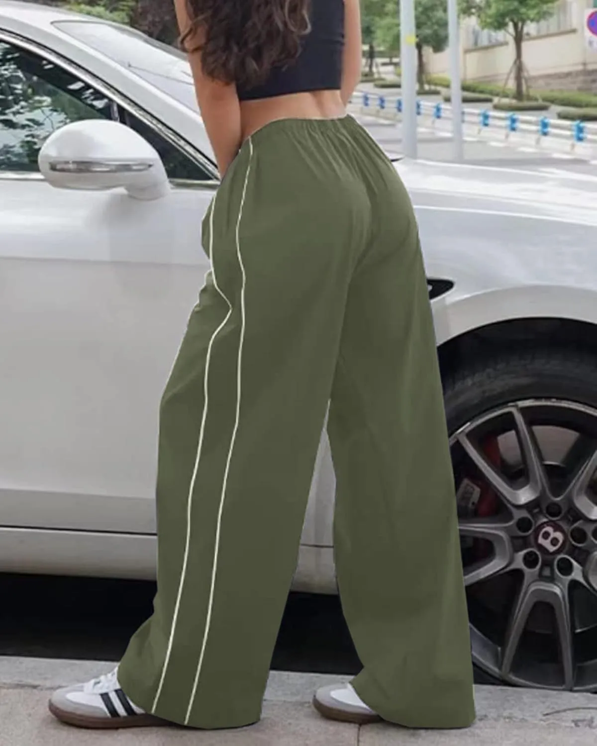 Women Y2K Baggy Track Pants Elastic Waist Wide Leg Parachute Jogger Sweatpants