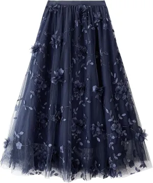Women's A Line Tulle Midi Skirt Tutu Tiered Petticoat Skirts Tea-Length Elastic Waist Tutu Skirts