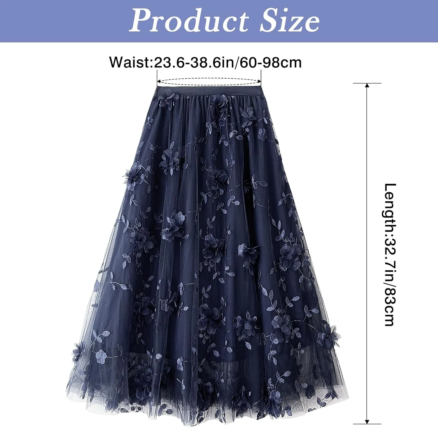 Women's A Line Tulle Midi Skirt Tutu Tiered Petticoat Skirts Tea-Length Elastic Waist Tutu Skirts