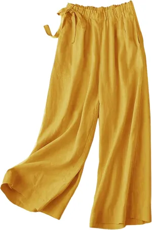 Women's Baggy Wide Leg Pants Elastic Waist Bowknot Casual Holiday Trousers