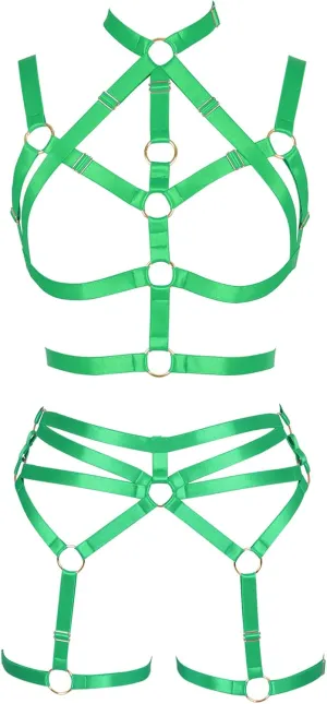Women's Body Harness Adjustable Size Punk Gothic Bra Full Cage Garter Belt Hollow Out Belt Set Halloween Festival Rave