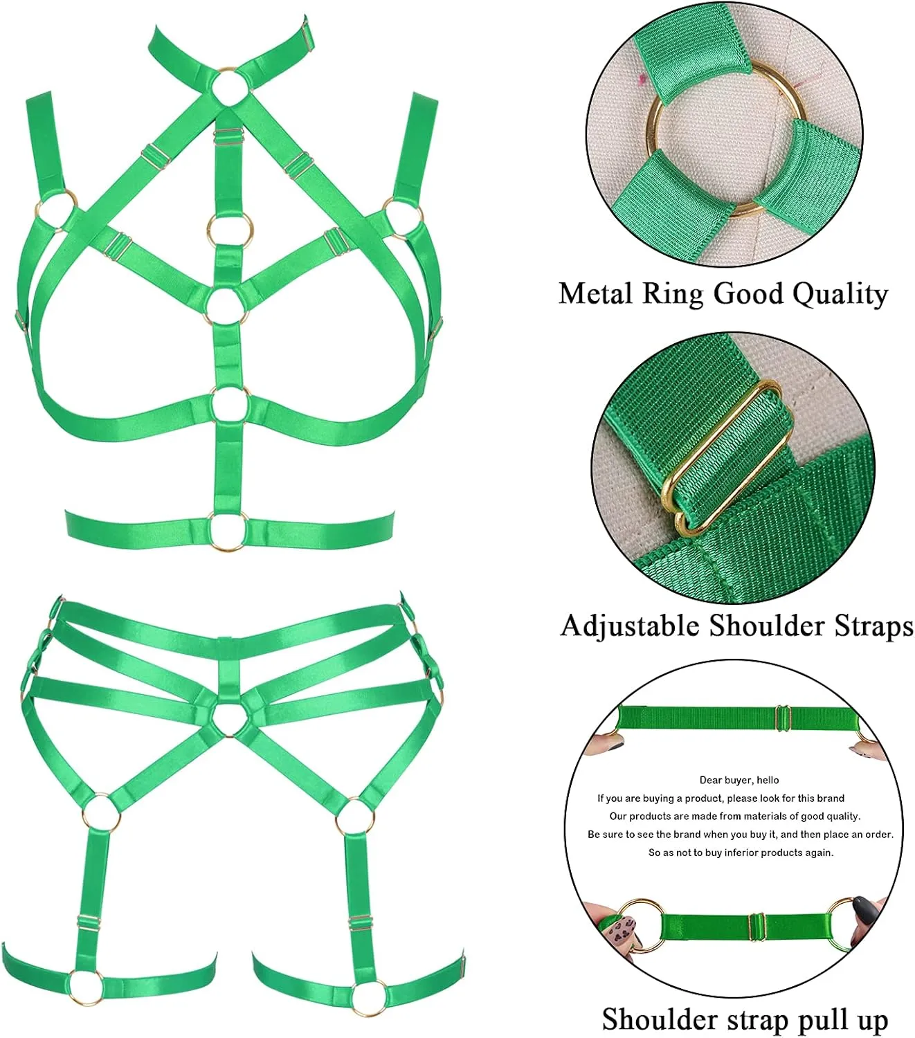 Women's Body Harness Adjustable Size Punk Gothic Bra Full Cage Garter Belt Hollow Out Belt Set Halloween Festival Rave