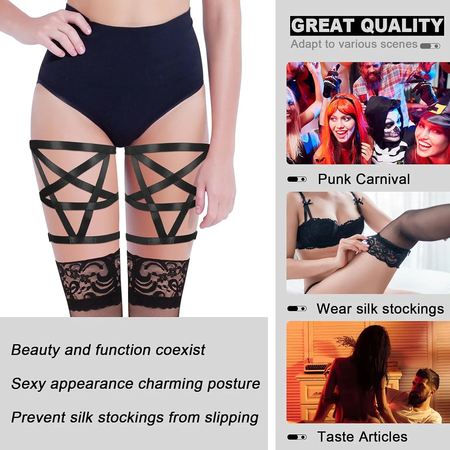 Women's Body Harness Pentagram Star Leg Loop Suspender Belt Thigh Cage Garter Belt Punk Goth Carnival Dance Costume