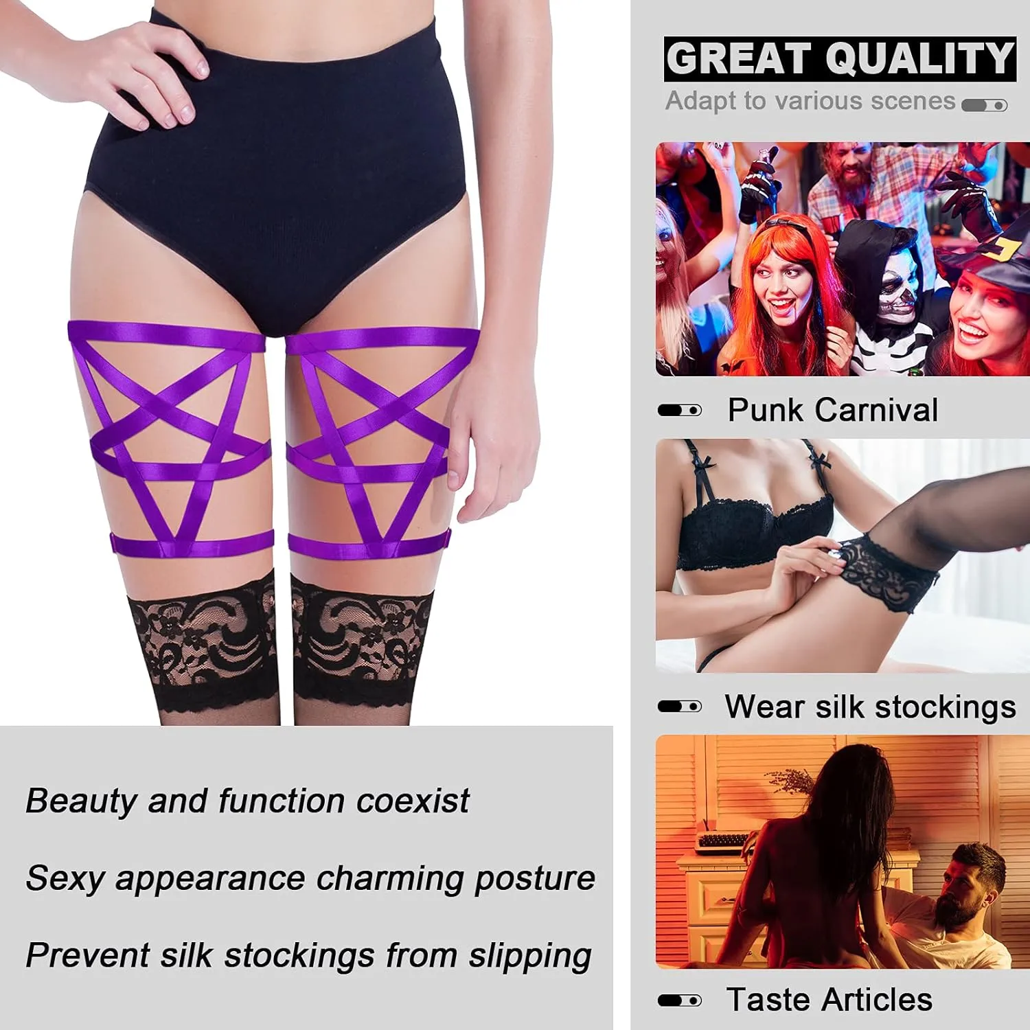 Women's Body Harness Pentagram Star Leg Loop Suspender Belt Thigh Cage Garter Belt Punk Goth Carnival Dance Costume