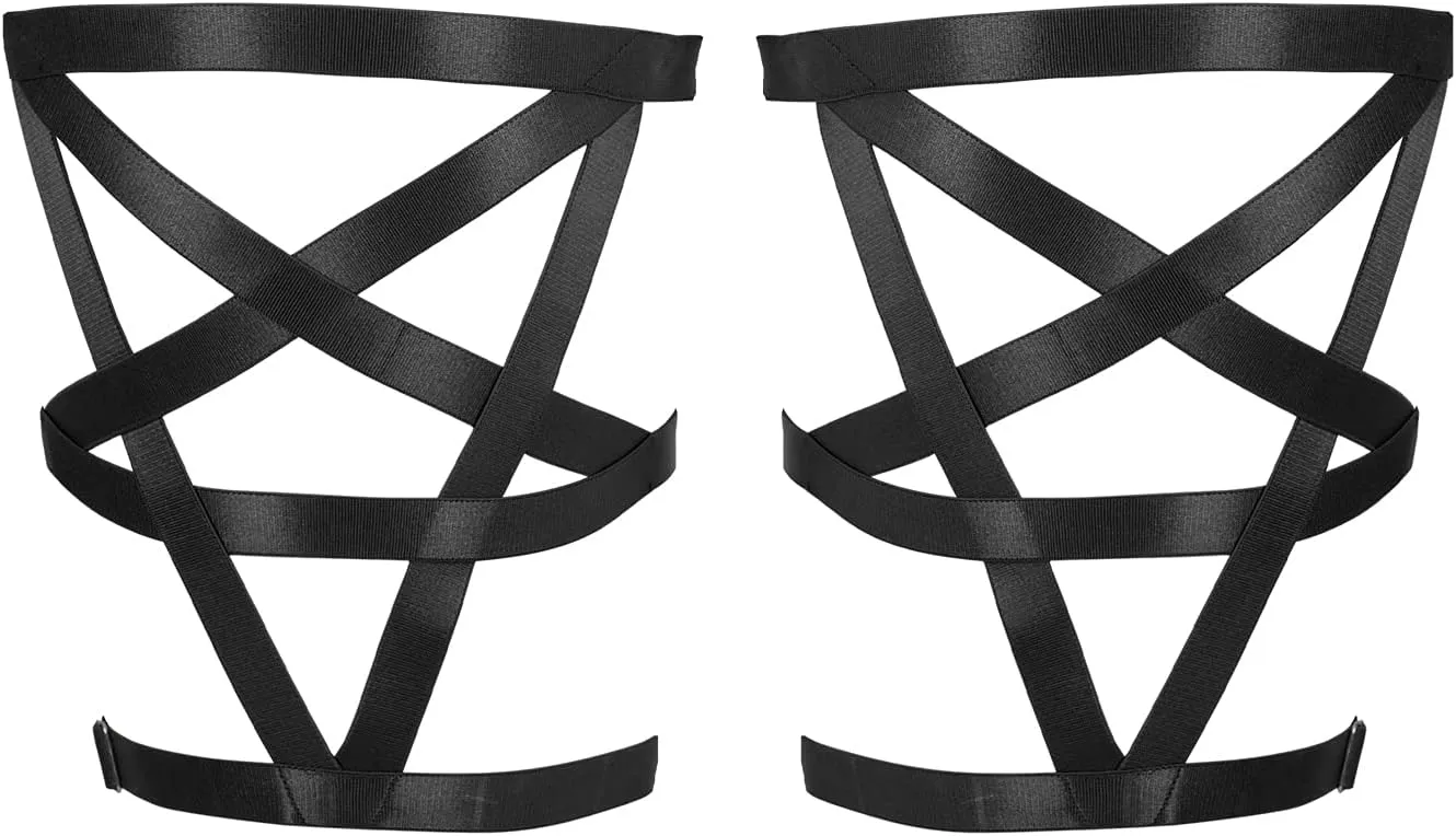 Women's Body Harness Pentagram Star Leg Loop Suspender Belt Thigh Cage Garter Belt Punk Goth Carnival Dance Costume