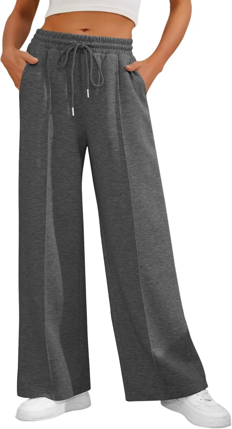 Women's Casual Loose Drawstring Elastic Waist Wide Leg Lounge Pants Lightweight Baggy Sweatpants Joggers with Pockets