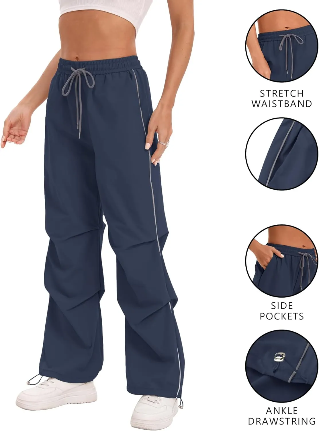 Women's Casual Parachute Pants Baggy Hiking Pants Drawstring Elastic Waist Track Y2K Trousers
