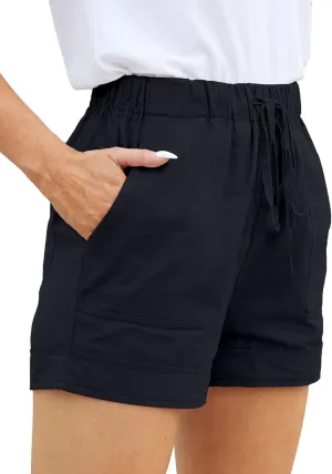 Womens Comfy Drawstring Casual Elastic Waist Pocketed Loose Fit Shorts Plus Size