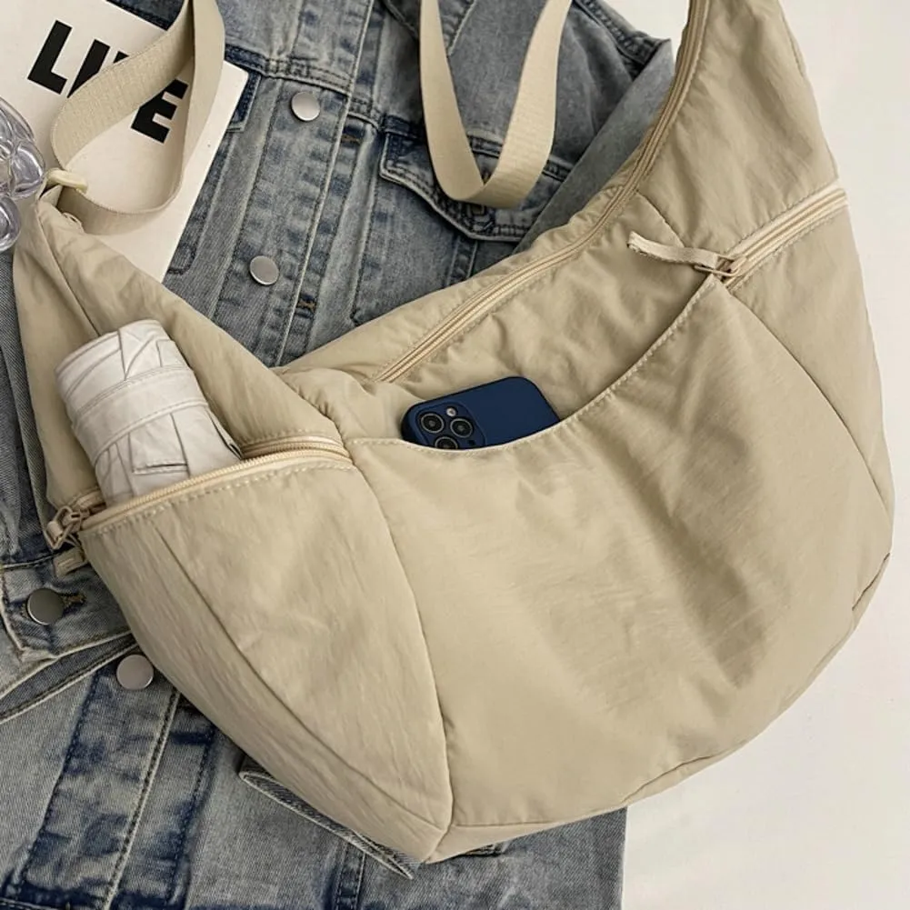 Women's Corduroy Crossbody Bags Casual Zipper Tote Handbags Sling Purse Crescent Shoulder Bag Satchel Work Gym