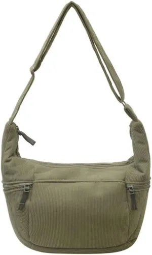 Women's Corduroy Crossbody Bags Casual Zipper Tote Handbags Sling Purse Crescent Shoulder Bag Satchel Work Gym