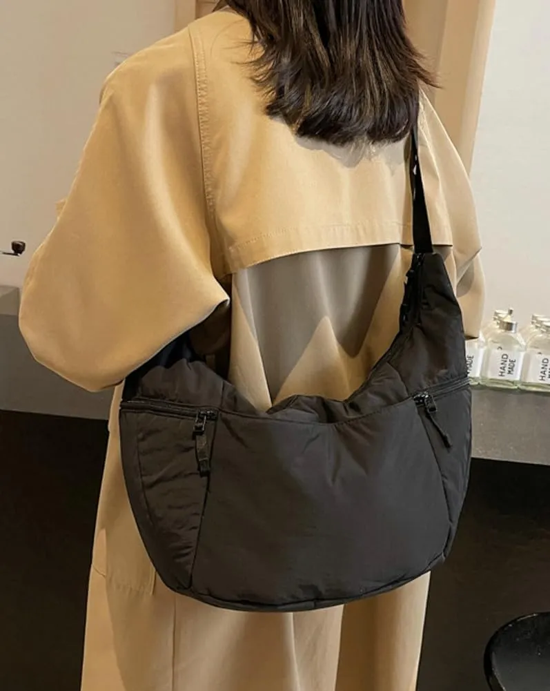 Women's Corduroy Crossbody Bags Casual Zipper Tote Handbags Sling Purse Crescent Shoulder Bag Satchel Work Gym
