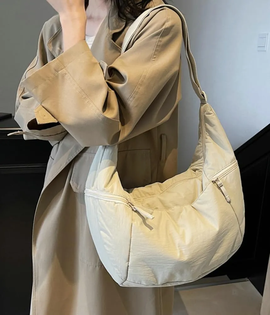 Women's Corduroy Crossbody Bags Casual Zipper Tote Handbags Sling Purse Crescent Shoulder Bag Satchel Work Gym