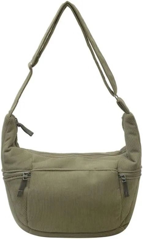 Women's Corduroy Crossbody Bags Casual Zipper Tote Handbags Sling Purse Crescent Shoulder Bag Satchel Work Gym
