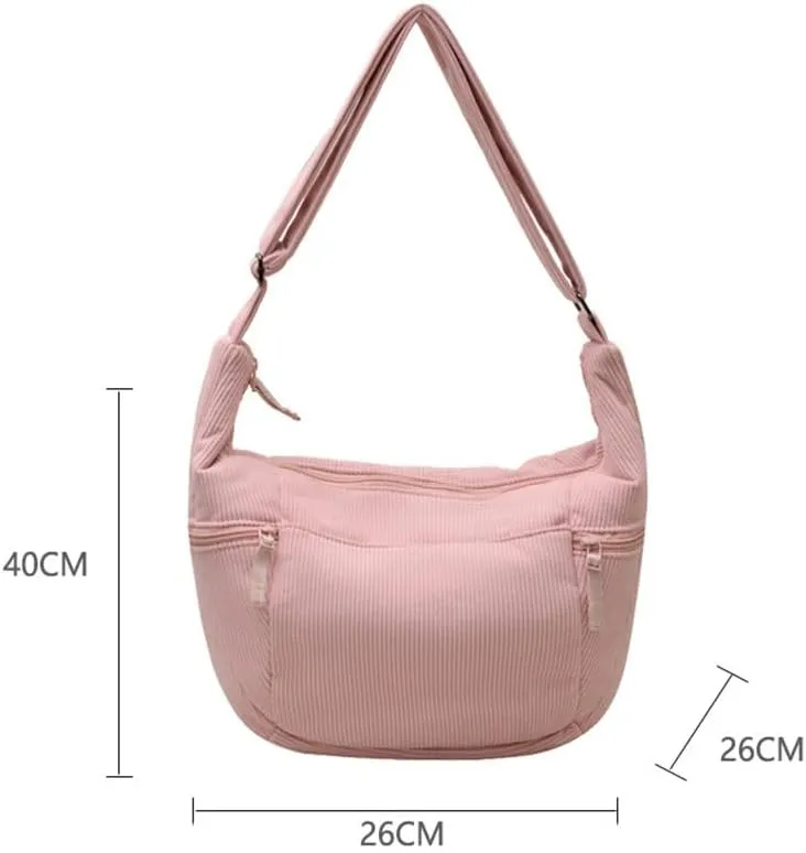 Women's Corduroy Crossbody Bags Casual Zipper Tote Handbags Sling Purse Crescent Shoulder Bag Satchel Work Gym