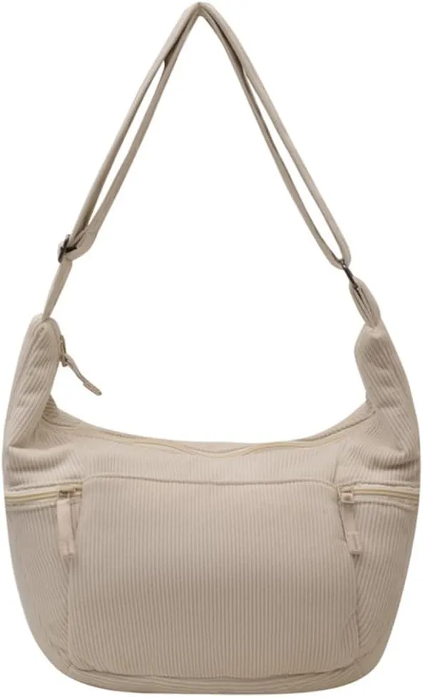 Women's Corduroy Crossbody Bags Casual Zipper Tote Handbags Sling Purse Crescent Shoulder Bag Satchel Work Gym