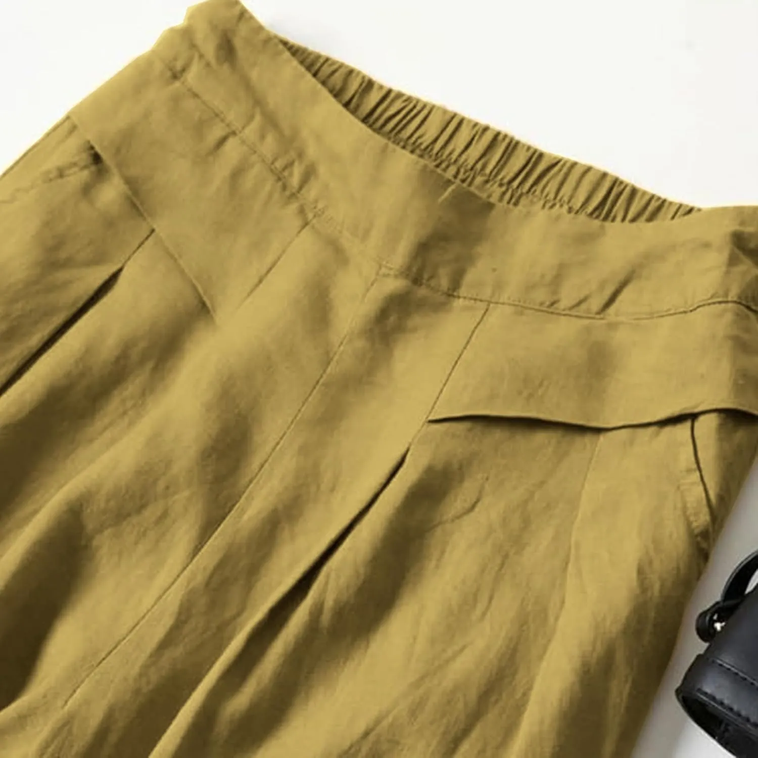 Womens Cotton Linen Palazzo Pants Casual High Elastic Waist Wide Leg Pants Summer Comfortable Flowy Pant