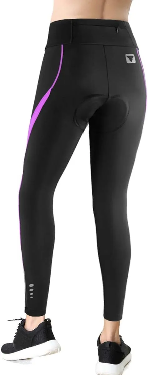 Women's Cycling Pants 3D Padded Compression Tight, Long Bike Bicycle Pants with Wide Waistband