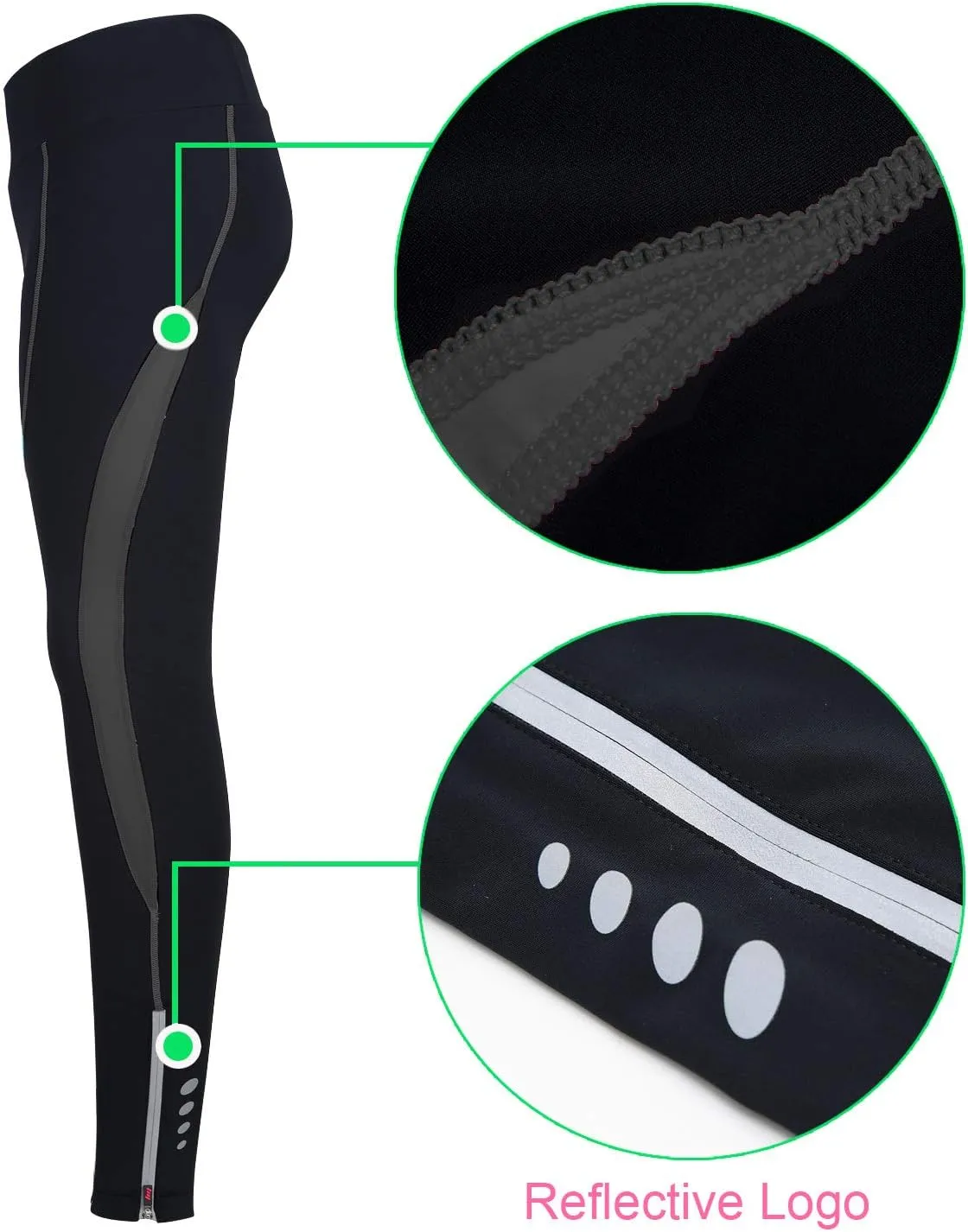 Women's Cycling Pants 3D Padded Compression Tight, Long Bike Bicycle Pants with Wide Waistband