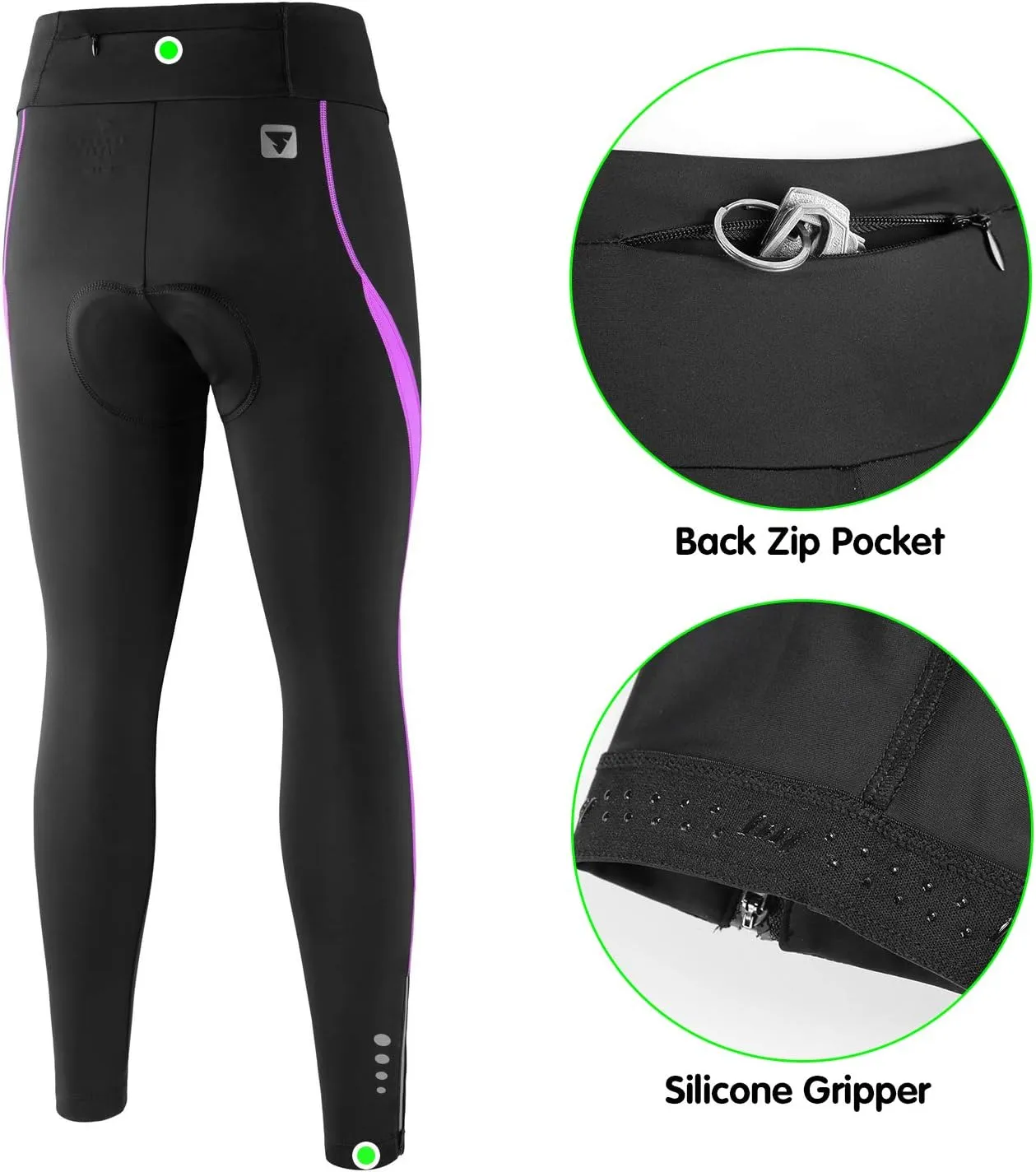Women's Cycling Pants 3D Padded Compression Tight, Long Bike Bicycle Pants with Wide Waistband