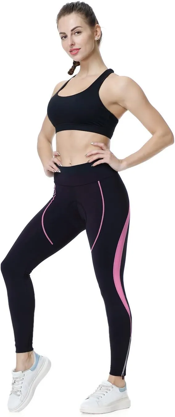 Women's Cycling Pants 3D Padded Compression Tight, Long Bike Bicycle Pants with Wide Waistband
