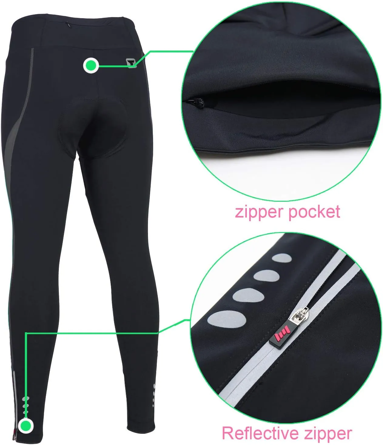 Women's Cycling Pants 3D Padded Compression Tight, Long Bike Bicycle Pants with Wide Waistband
