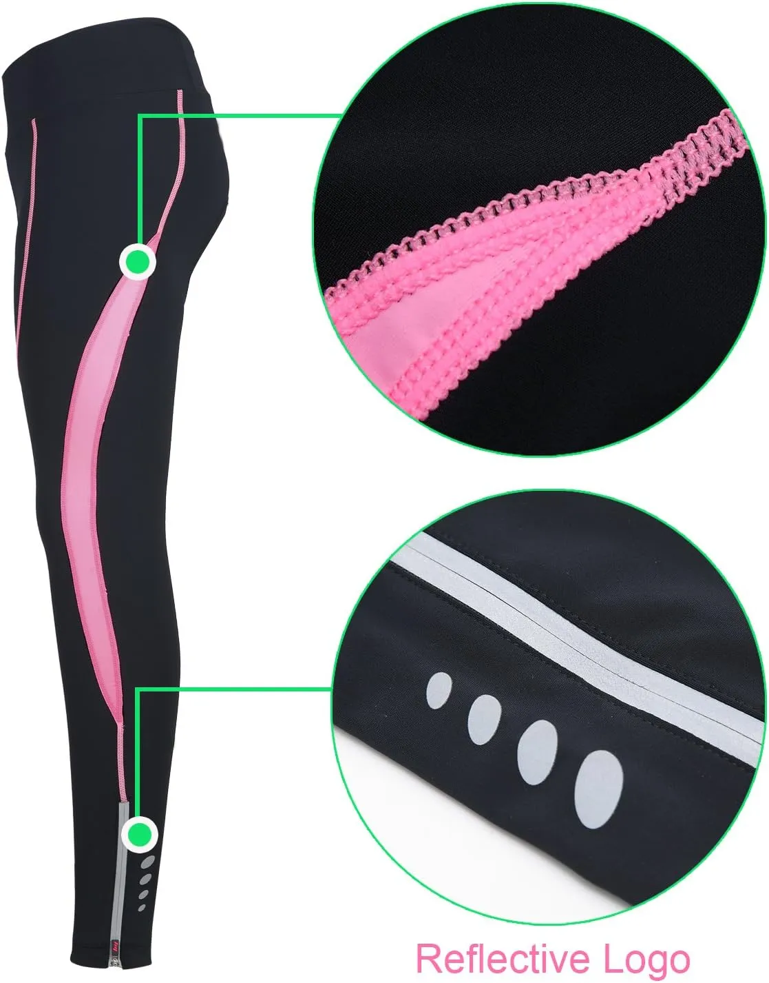 Women's Cycling Pants 3D Padded Compression Tight, Long Bike Bicycle Pants with Wide Waistband