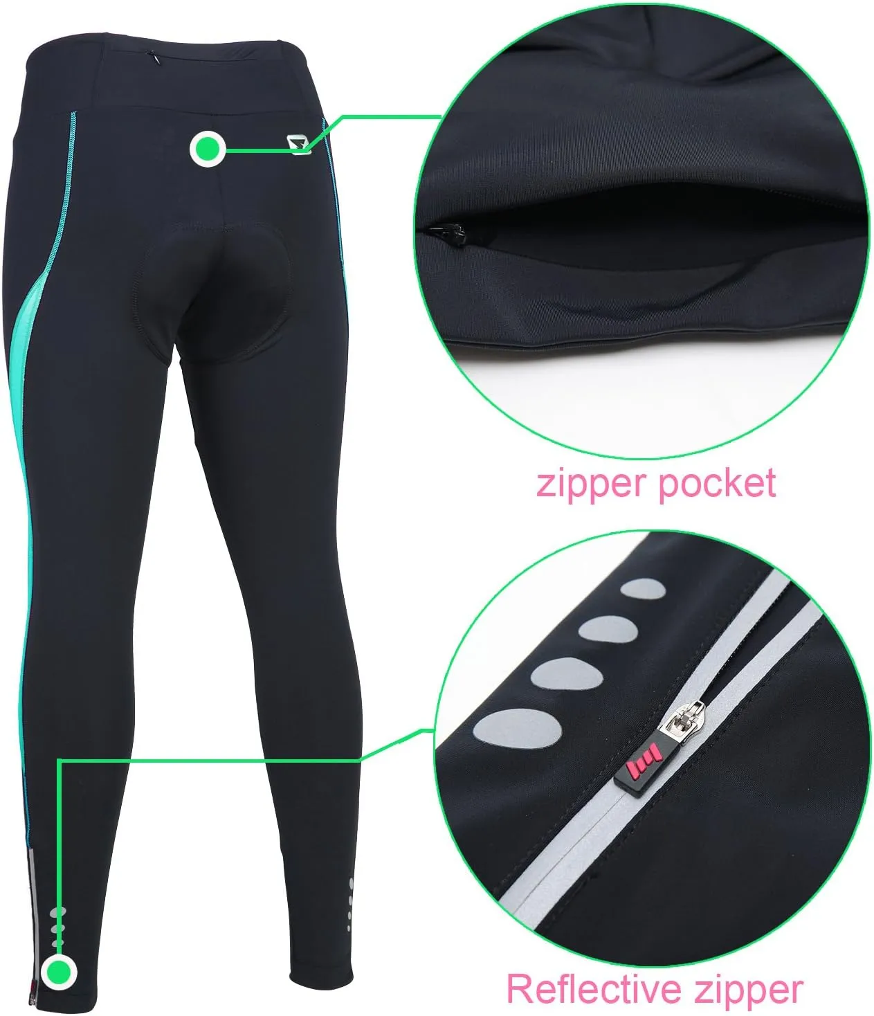Women's Cycling Pants 3D Padded Compression Tight, Long Bike Bicycle Pants with Wide Waistband