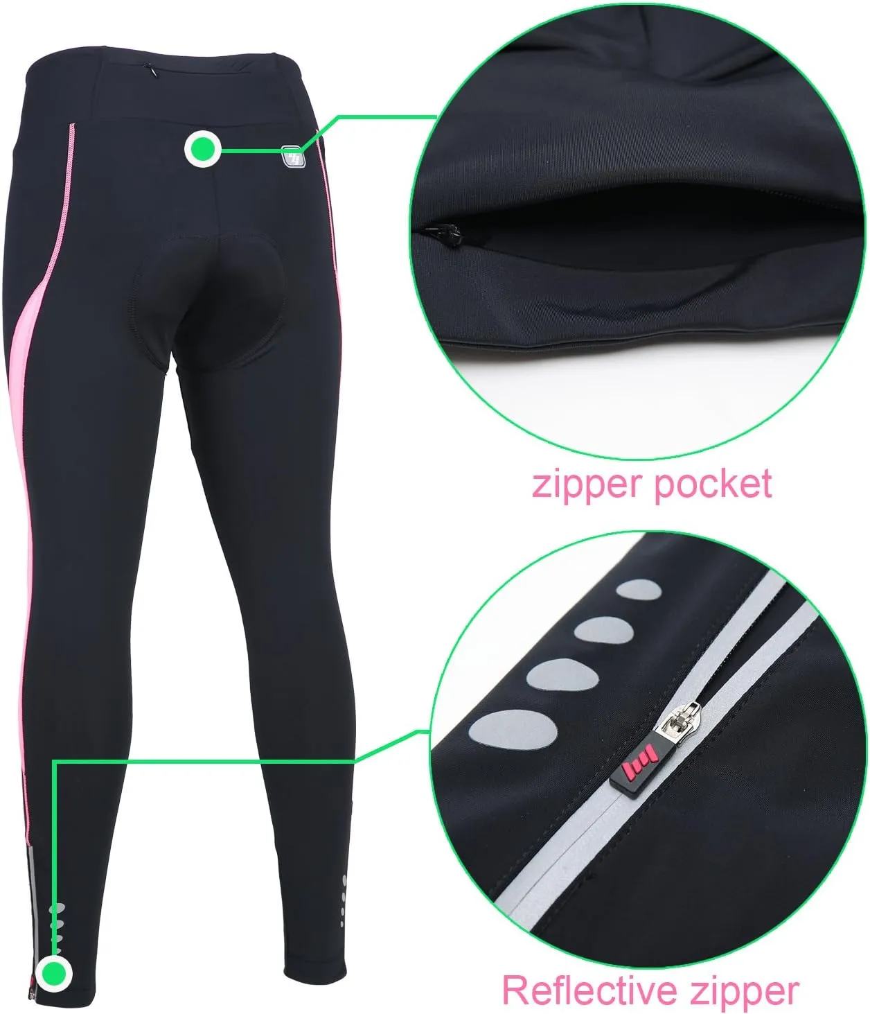 Women's Cycling Pants 3D Padded Compression Tight, Long Bike Bicycle Pants with Wide Waistband