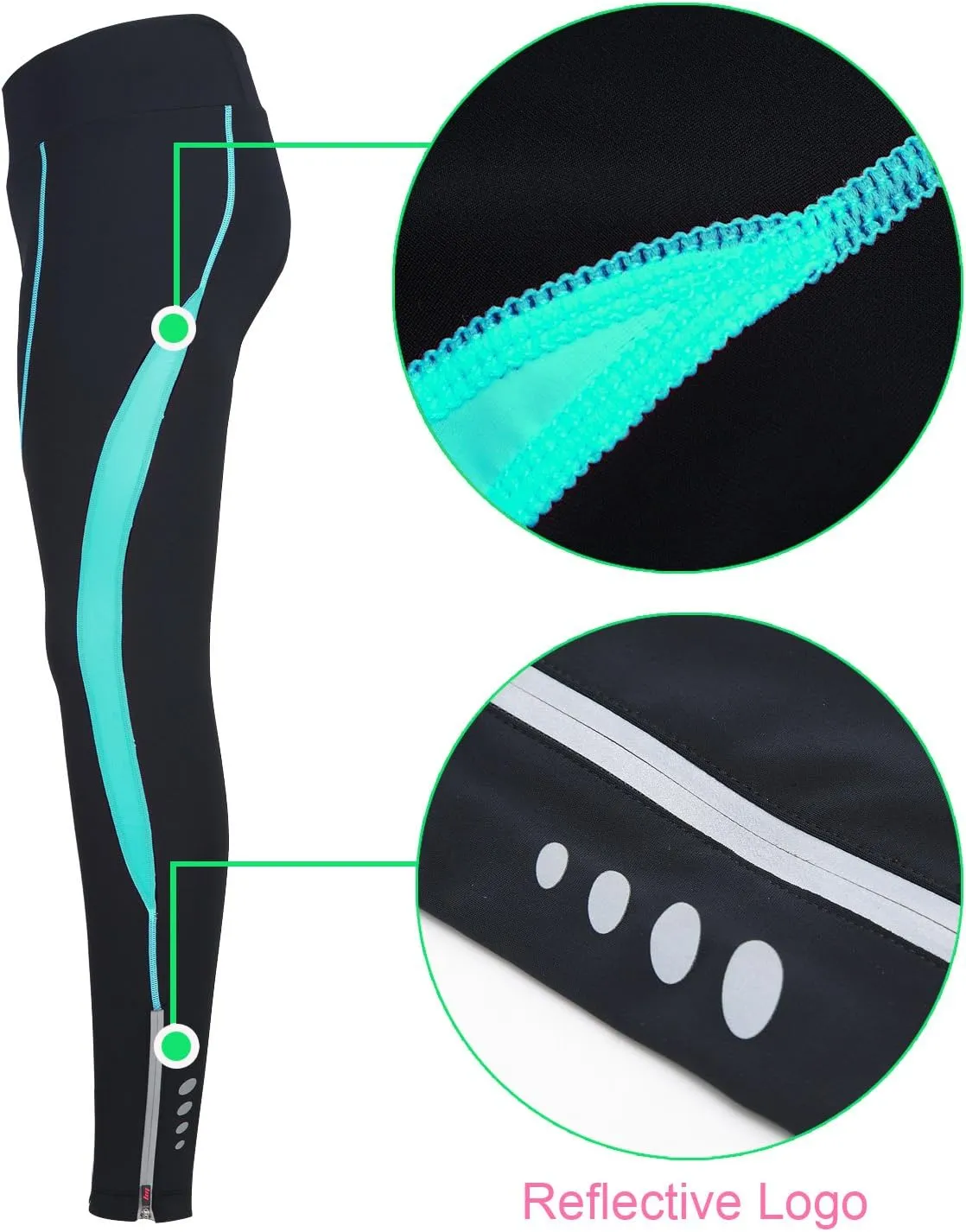 Women's Cycling Pants 3D Padded Compression Tight, Long Bike Bicycle Pants with Wide Waistband