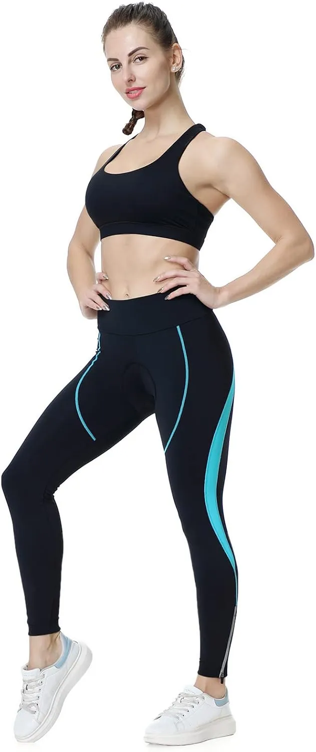 Women's Cycling Pants 3D Padded Compression Tight, Long Bike Bicycle Pants with Wide Waistband