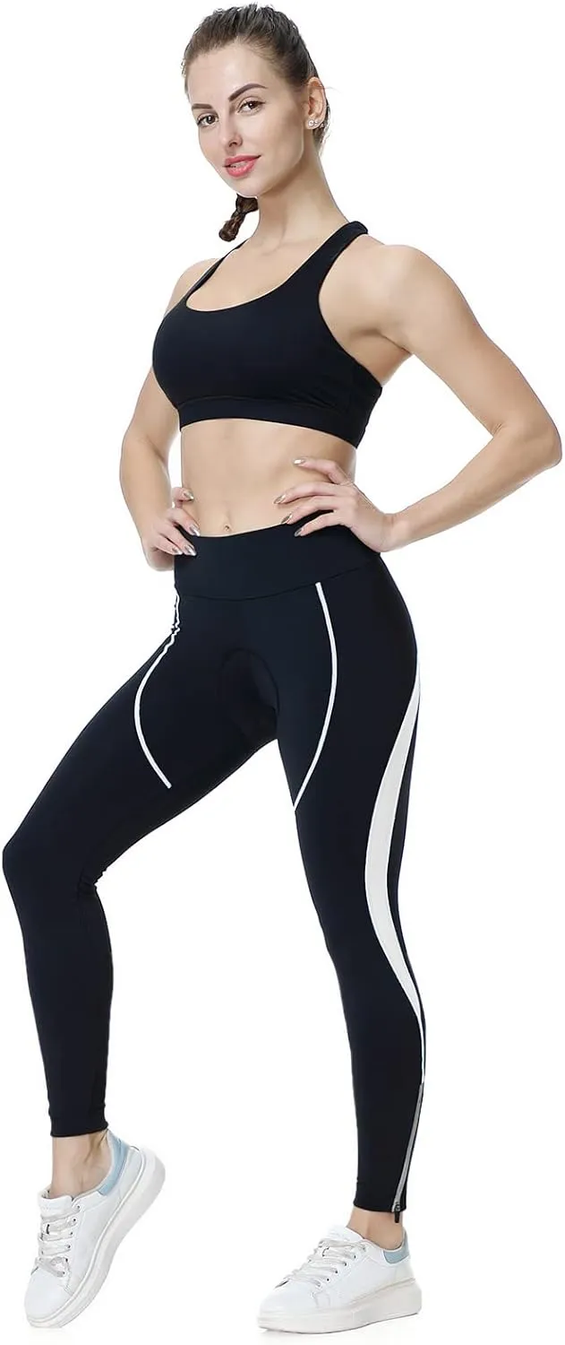 Women's Cycling Pants 3D Padded Compression Tight, Long Bike Bicycle Pants with Wide Waistband