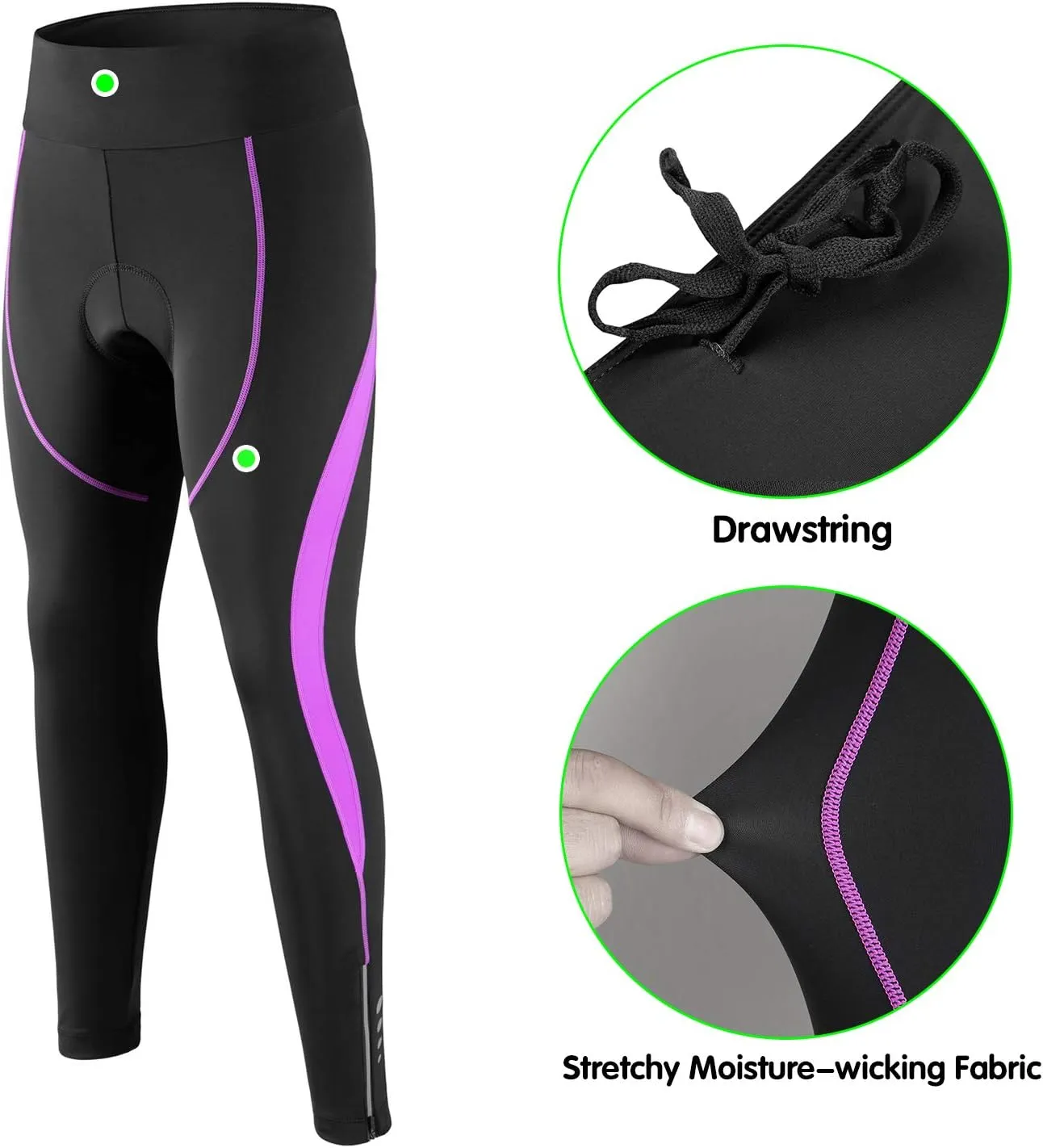 Women's Cycling Pants 3D Padded Compression Tight, Long Bike Bicycle Pants with Wide Waistband