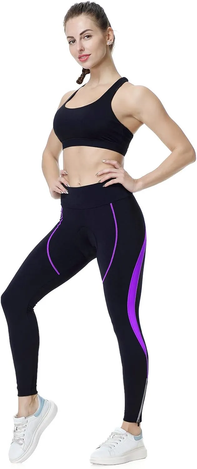 Women's Cycling Pants 3D Padded Compression Tight, Long Bike Bicycle Pants with Wide Waistband