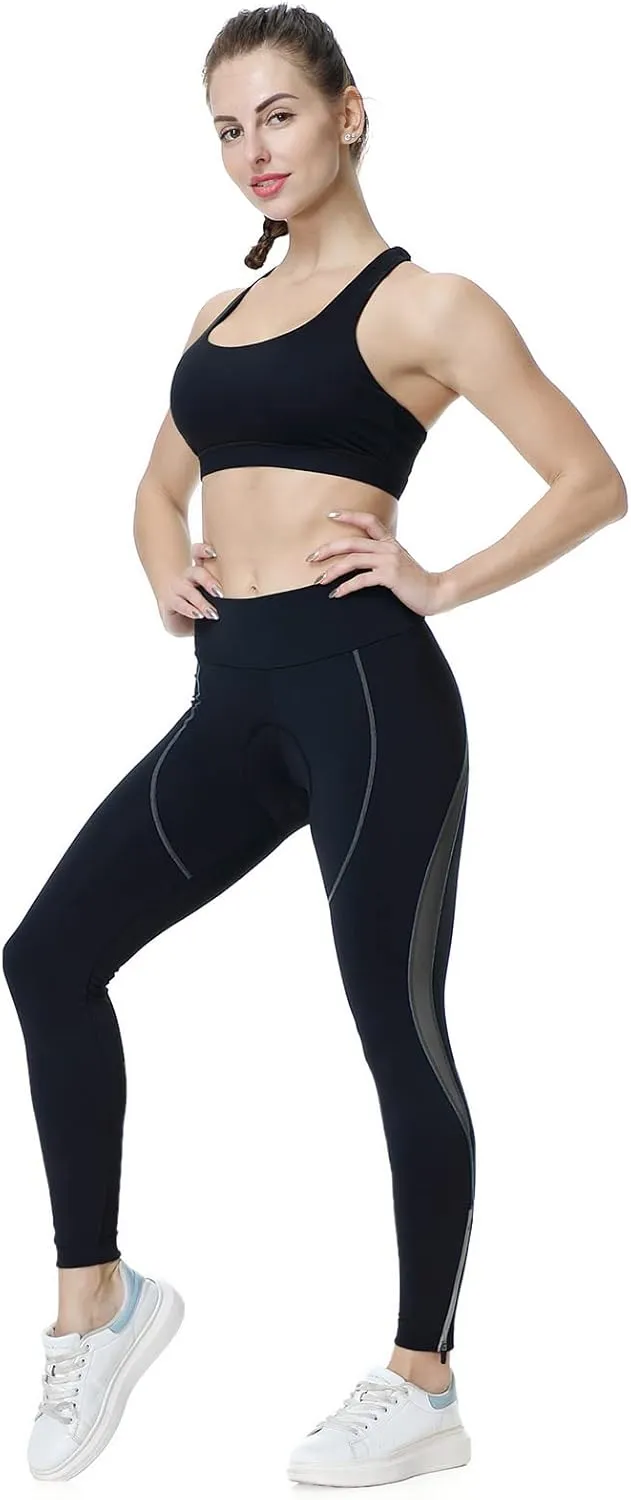 Women's Cycling Pants 3D Padded Compression Tight, Long Bike Bicycle Pants with Wide Waistband