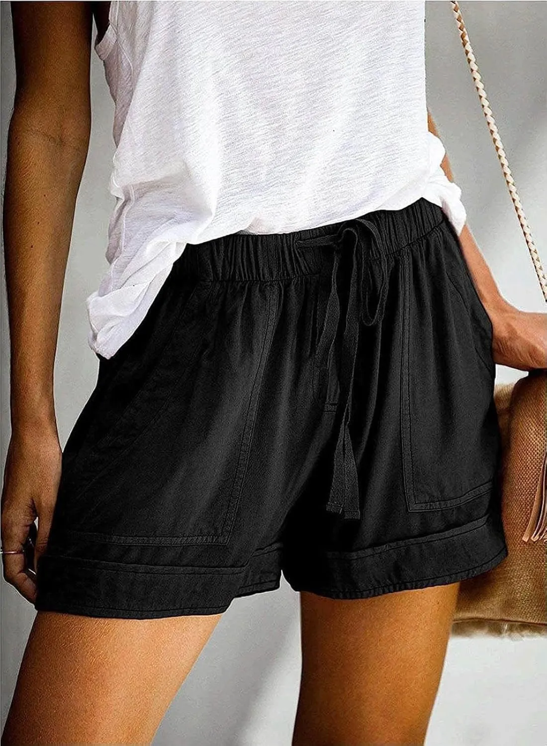 Womens Drawstring Shorts Summer Elastic Waist Casual Lightweight with Pockets
