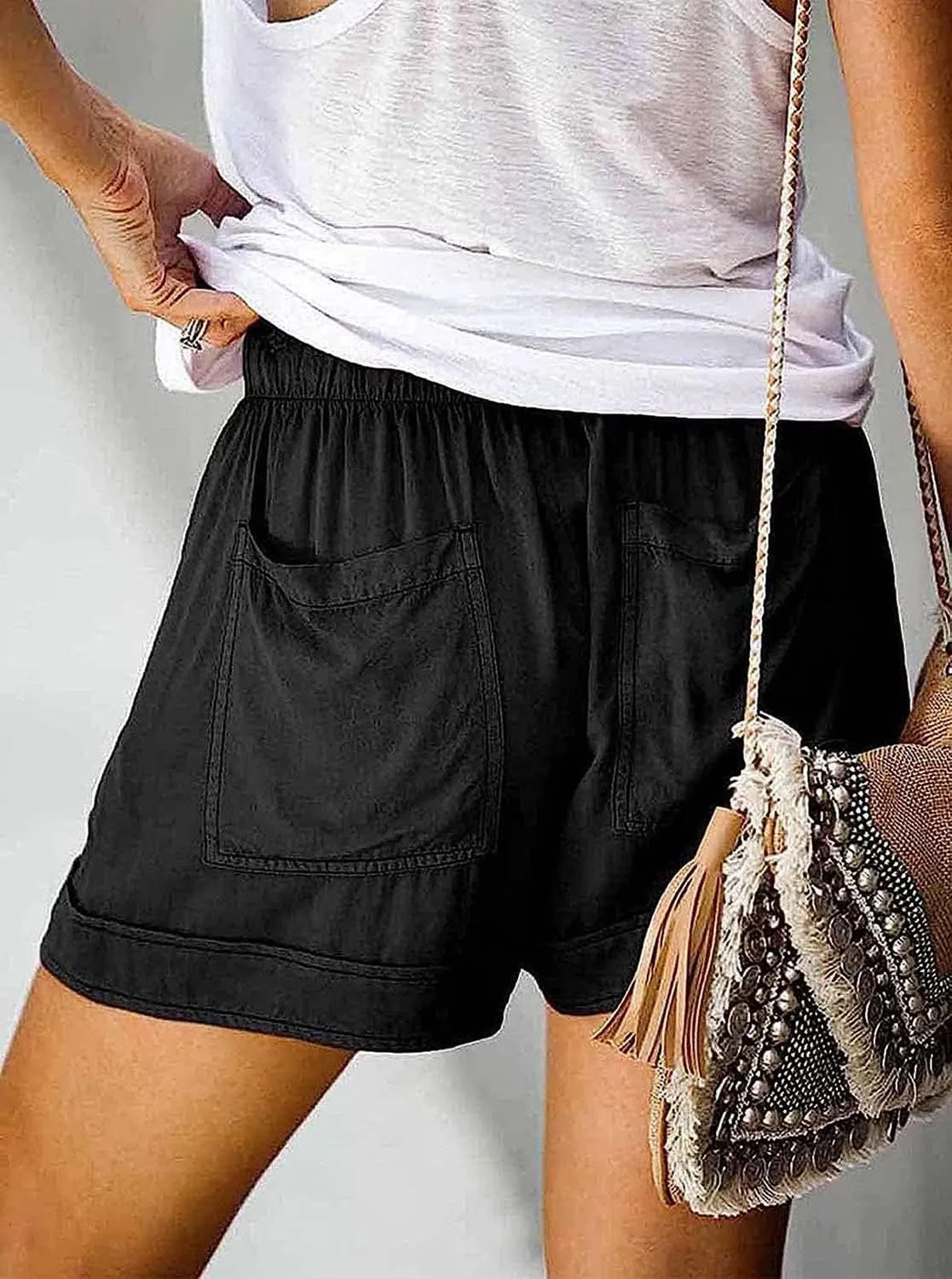 Womens Drawstring Shorts Summer Elastic Waist Casual Lightweight with Pockets
