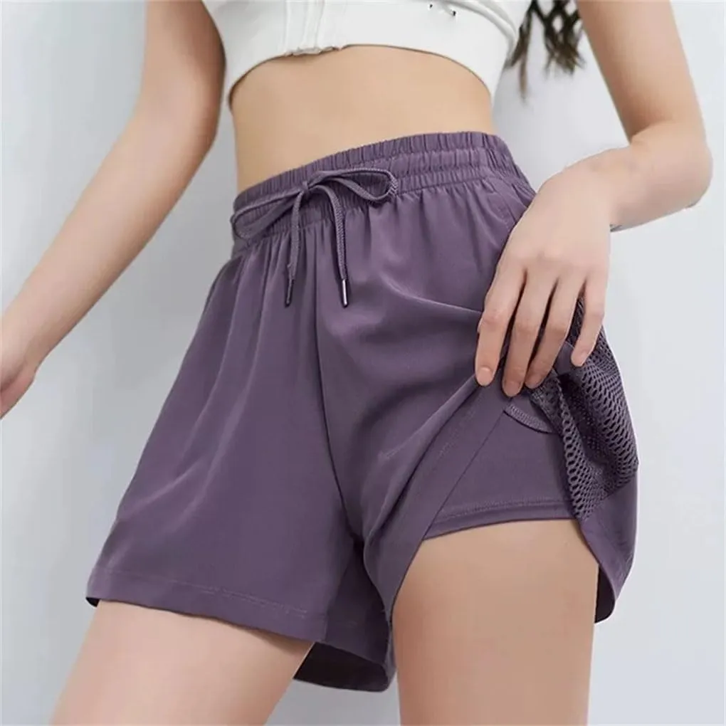 Women's Elastic Waist Drawstring Sports Fitness Shorts with Pockets Quick Dry Loose Shorts