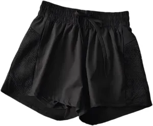 Women's Elastic Waist Drawstring Sports Fitness Shorts with Pockets Quick Dry Loose Shorts