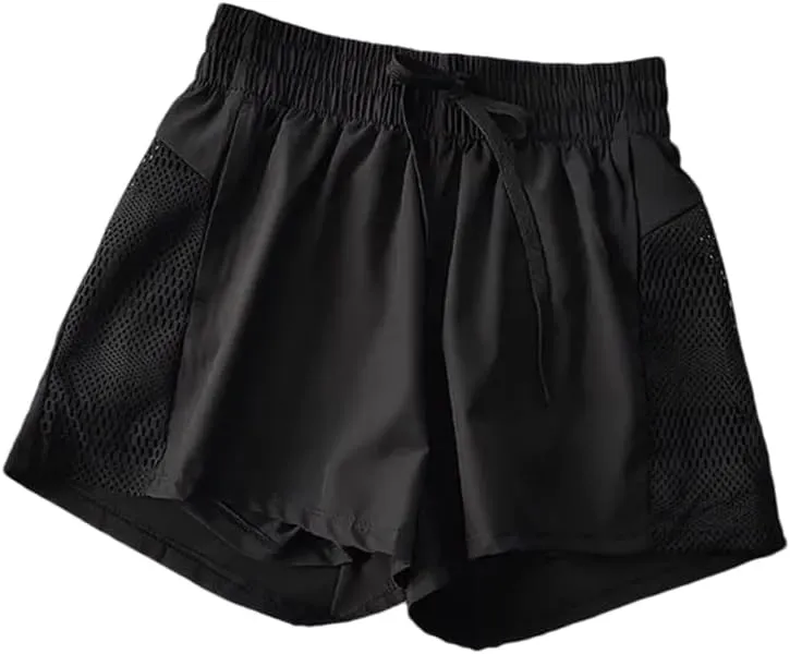 Women's Elastic Waist Drawstring Sports Fitness Shorts with Pockets Quick Dry Loose Shorts