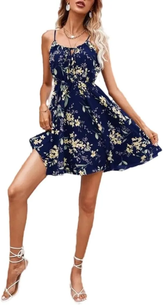 Women's Elegant Sleeveless Halter Skirts, 2025 Summer Fashion Stylish Dress, Print and Elastic Waist Sundress