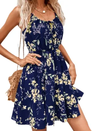 Women's Elegant Sleeveless Halter Skirts, 2025 Summer Fashion Stylish Dress, Print and Elastic Waist Sundress