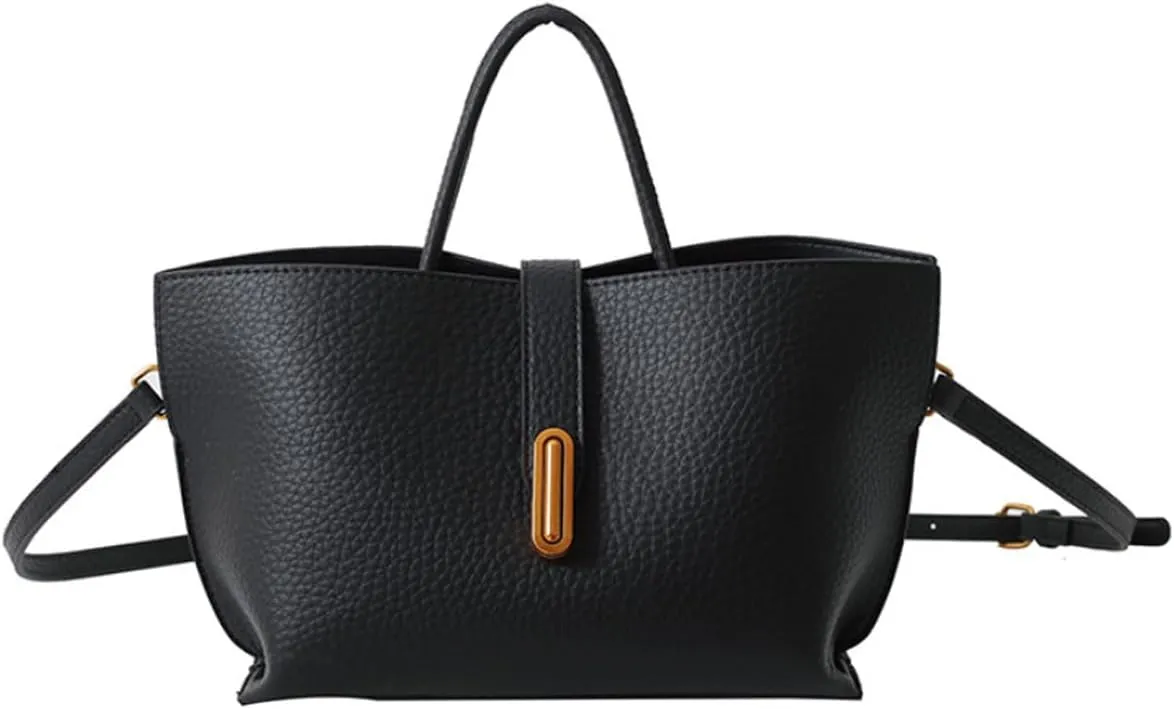 Women's Elegant Solid Color Handbag,PU Leather Top Handle Textured Buckle Shoulder Bag Hobo Bags for Women