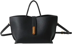 Women's Elegant Solid Color Handbag,PU Leather Top Handle Textured Buckle Shoulder Bag Hobo Bags for Women