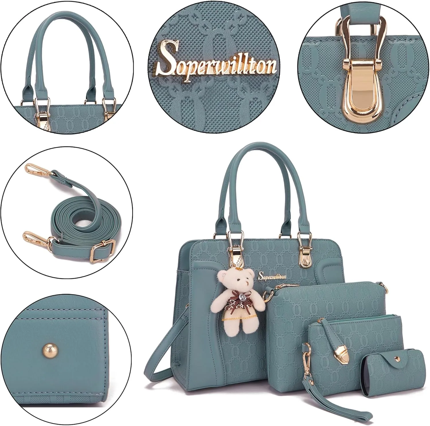 Women's Fashion Handbags Tote Bags Shoulder Bag Top Handle Satchel Purse Set 4pcs