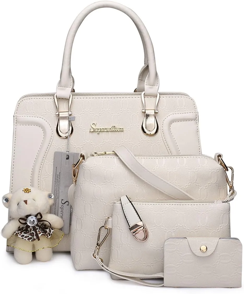 Women's Fashion Handbags Tote Bags Shoulder Bag Top Handle Satchel Purse Set 4pcs