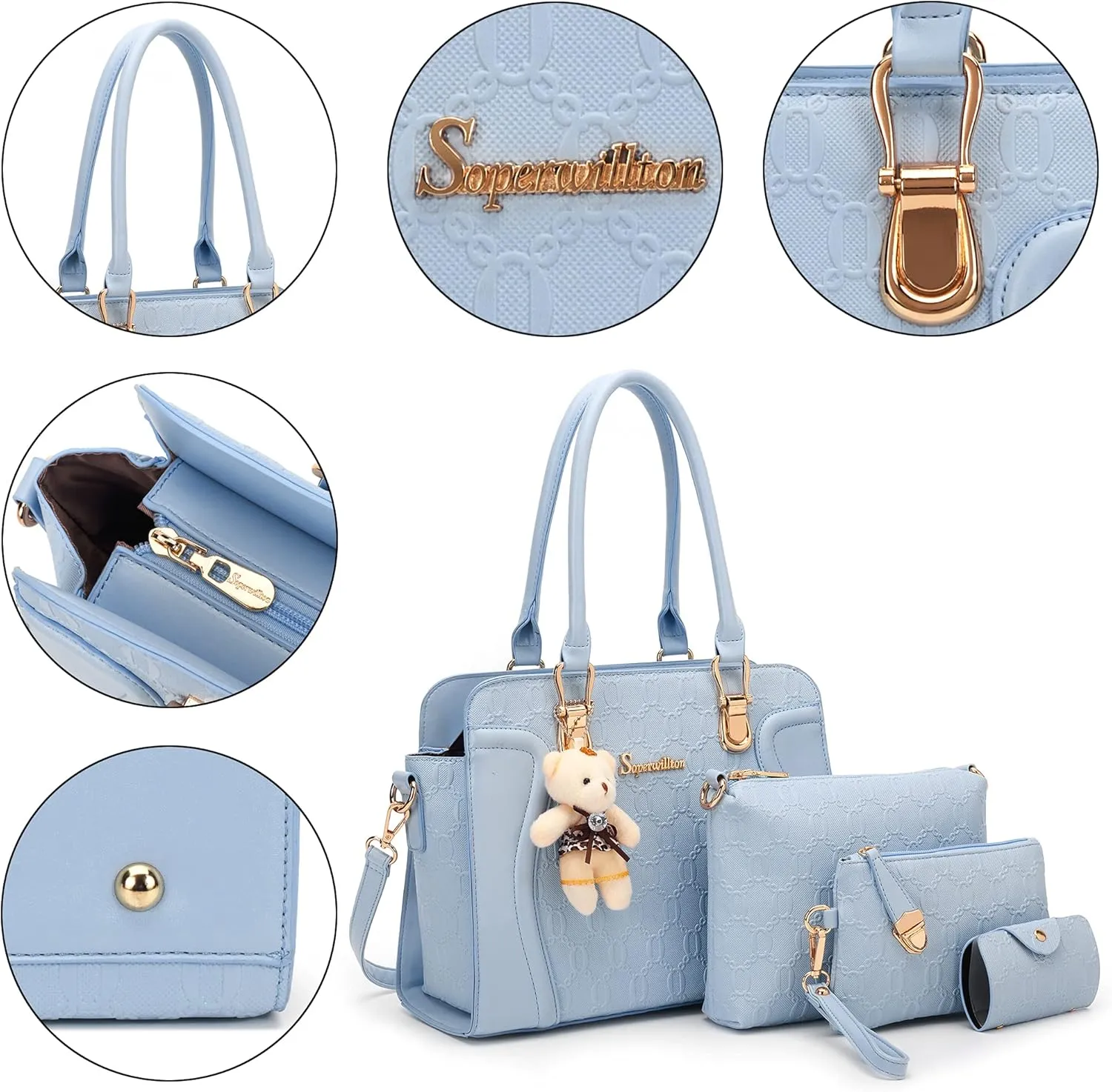 Women's Fashion Handbags Tote Bags Shoulder Bag Top Handle Satchel Purse Set 4pcs