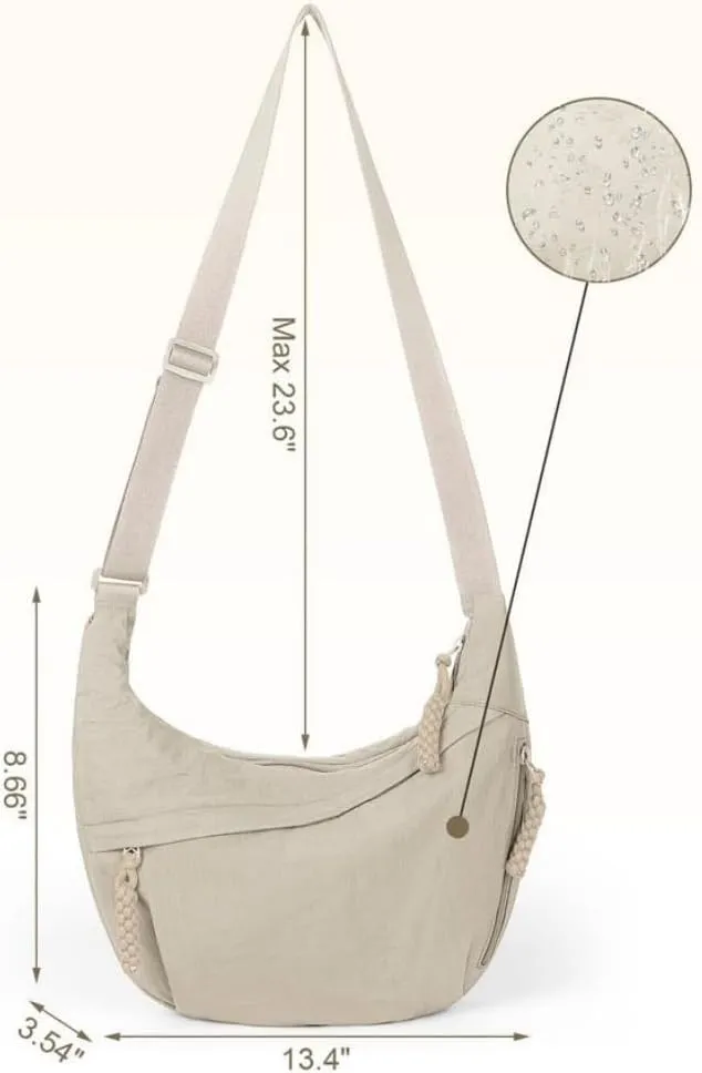 Women's Fashion Plain Color Nylon Crossbody Hobo Bag, Slouchy Sling Bag for Women Men
