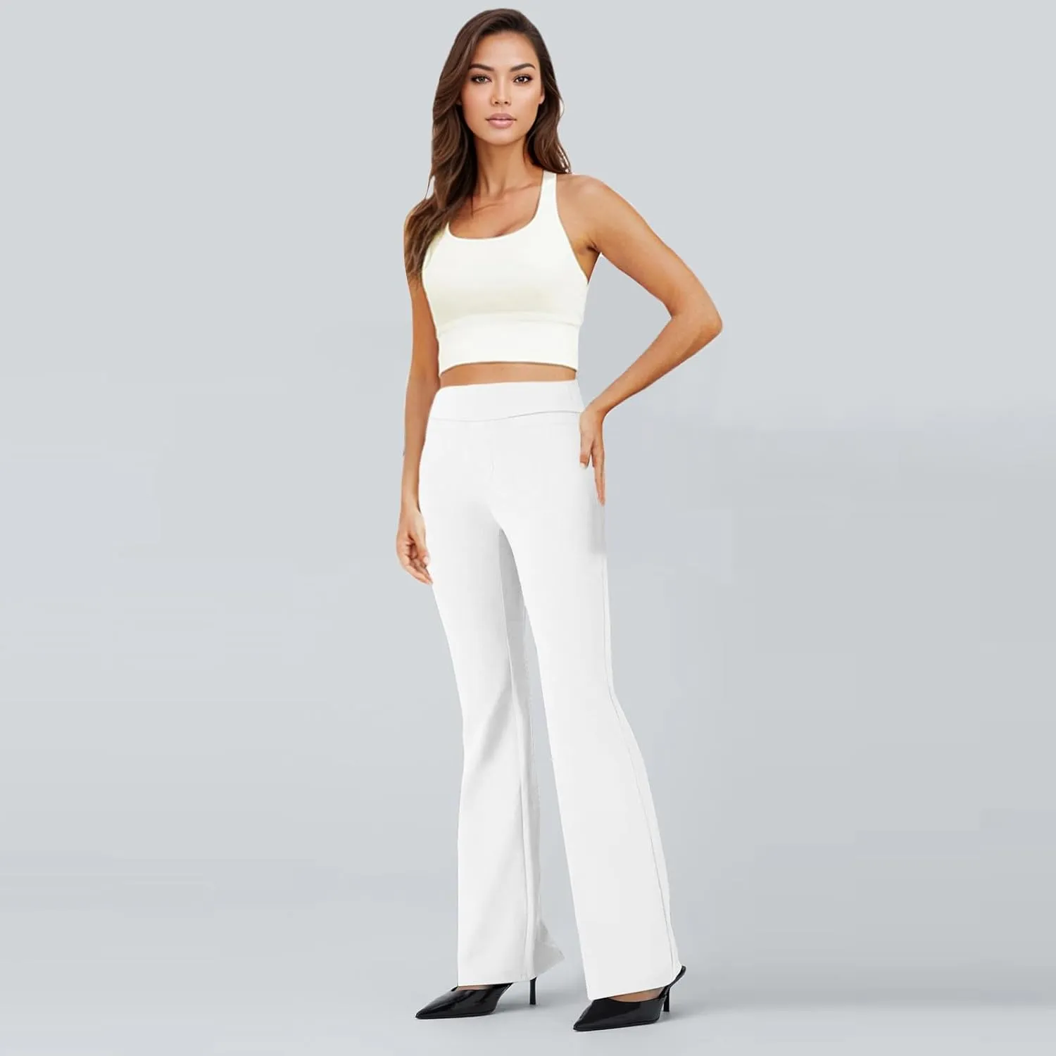 Women's Flare Leggings Bell Bottom Sweatpants Elastic High Waisted Casual Pants Solid Bootcut Yoga Trousers Streetwear
