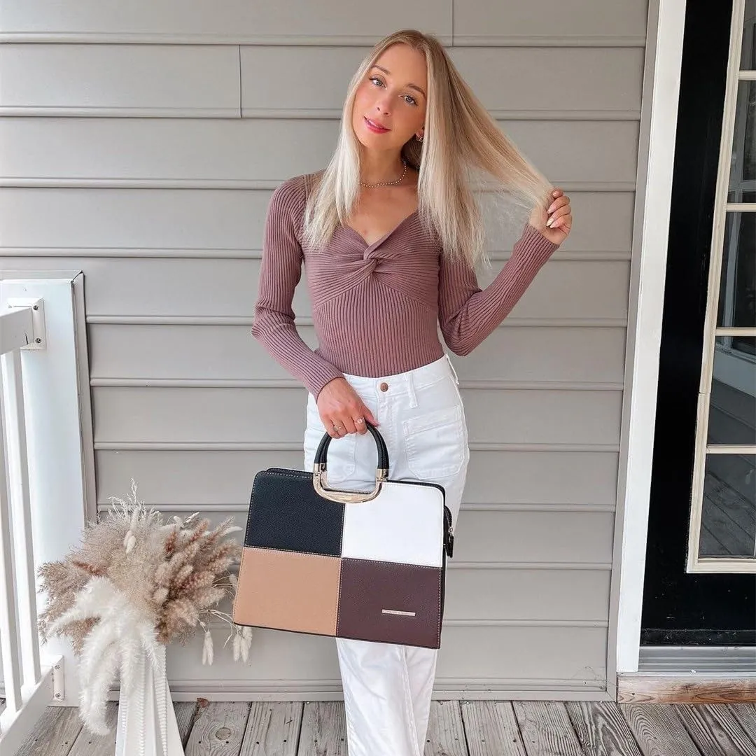 Womens Handbag Top Handle Shoulder Bag Tote Satchel Purse Work Bag with Matching Wallet