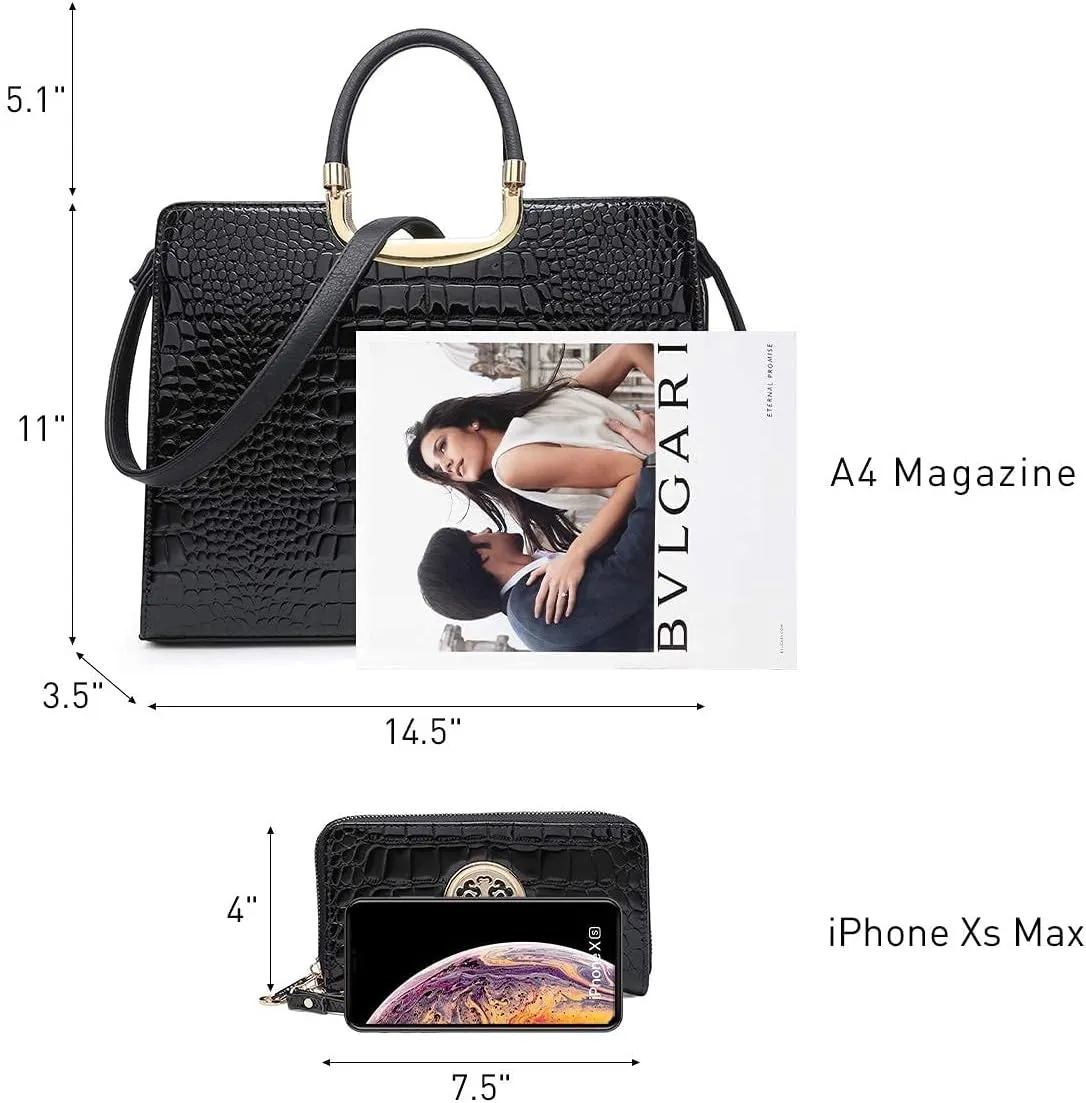 Womens Handbag Top Handle Shoulder Bag Tote Satchel Purse Work Bag with Matching Wallet